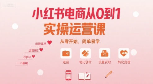 小红书电商从0到1实操运营课，从零开始，简单易学-立业有术