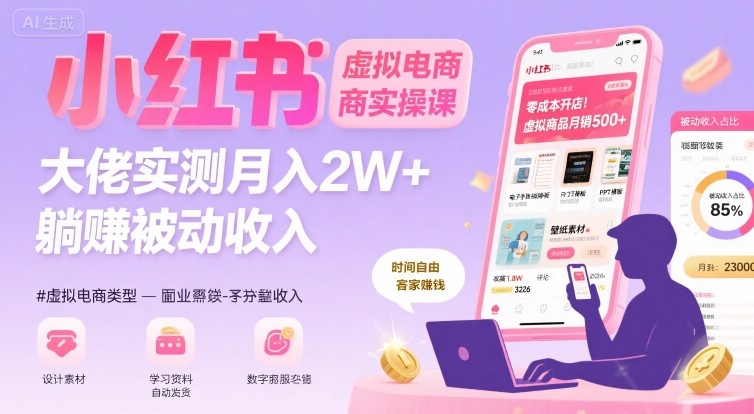 小红书虚拟电商，大佬实测月入2W+，实现被动收入-立业有术