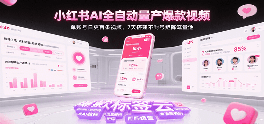 小红书AI全自动量产爆款视频，单账号日更百条视频，7天搭建不封号矩阵流量池（更新）-立业有术