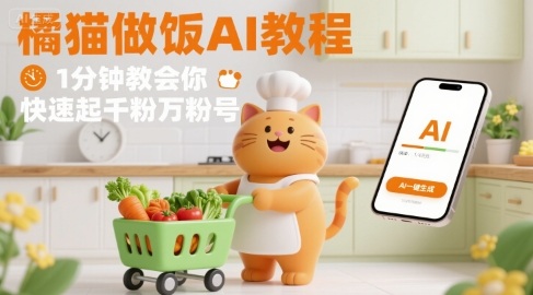 有趣的橘猫买菜做饭视频，用AI一键搞定，1分钟教会你，快速起千粉万粉号-立业有术