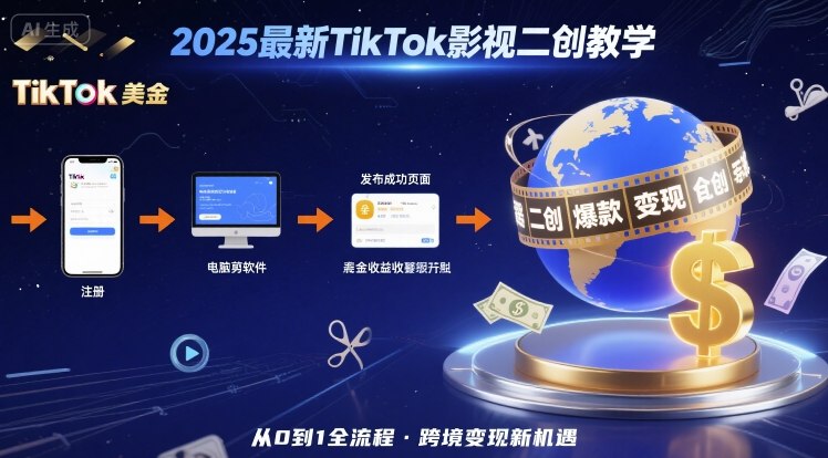 2025年最新TikTok影视二创教学，从注册到发布撸美金全流程，跨境变现新机遇-立业有术