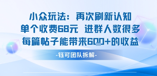 小众玩法再次刷新认知单个收费68米进群人数很多每篇帖子能带来6张的收益-立业有术