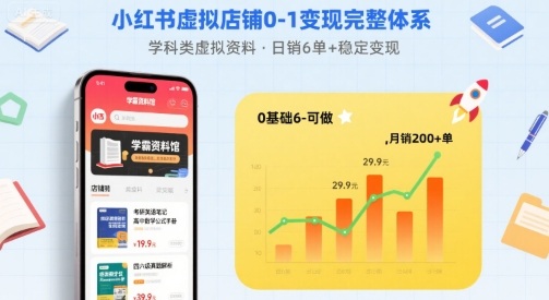 小红书虚拟店铺0-1变现完整体系：卖学科类虚拟资料，一天6张+，很稳定【已完结】-立业有术
