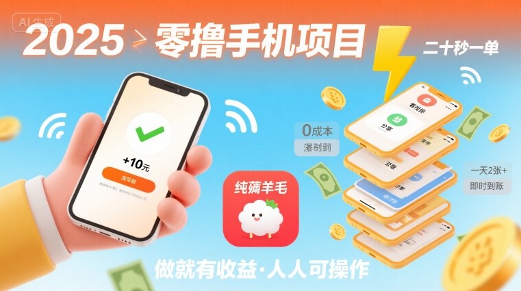 2025年零撸手机项目，二十秒一单，纯薅羊毛 一天2张+做就有-立业有术