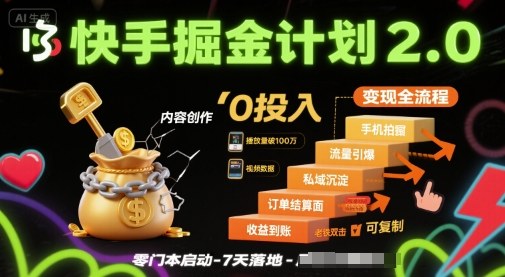 快手掘金计划2.0，快手电商变现全流程，简单可复制，0投入-立业有术