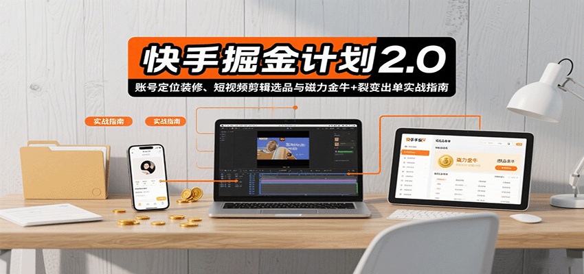 快手掘金计划2.0，账号定位装修、短视频剪辑选品与磁力金牛+裂变出单实战指南-立业有术