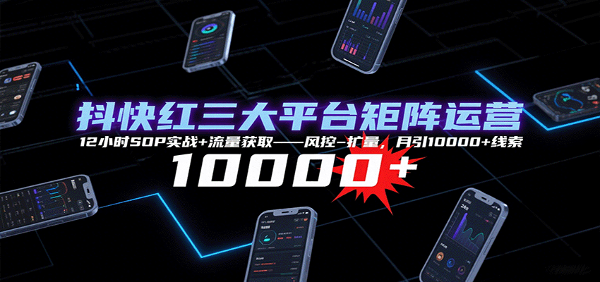 抖快红三大平台矩阵运营，12小时SOP实战+流量获取-风控-扩量，月引10000+线索-立业有术