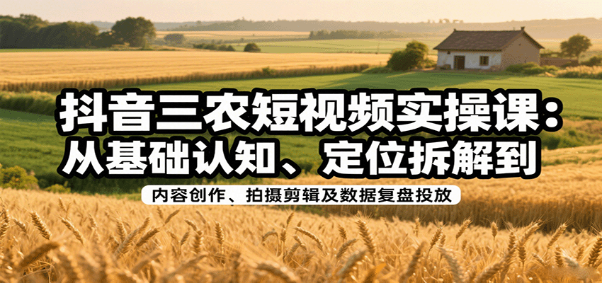 抖音三农短视频实操课：从基础认知、定位拆解到内容创作、拍摄剪辑及数据复盘投放-立业有术