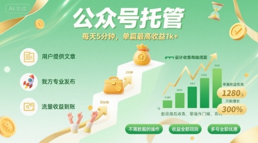 【公众号托管 】我提供文章，你发布，每天5分钟，单篇最高收益1k+【揭秘】-立业有术