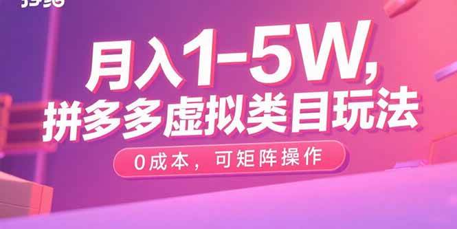 （15903期）月入1-5W，拼多多虚拟类目玩法，0成本，可矩阵操作-立业有术