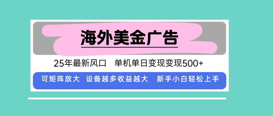 （15902期）最新海外广告美金，全自动挂机，单机单日500+，可矩阵放大，新手小白轻…-立业有术
