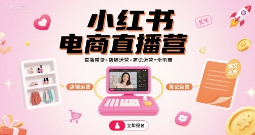 小红书电商直播营，直播带货+店铺运营+笔记运营=全电商-立业有术