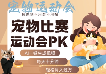 AI一键生成宠物比赛运动会PK视频，纯原创不用剪不用拍，每天十分钟，轻松月入过1W+-立业有术