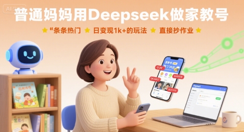 普通妈妈用Deepseek做家教号，条条热门，日变现1k+的玩法，直接抄作业-立业有术