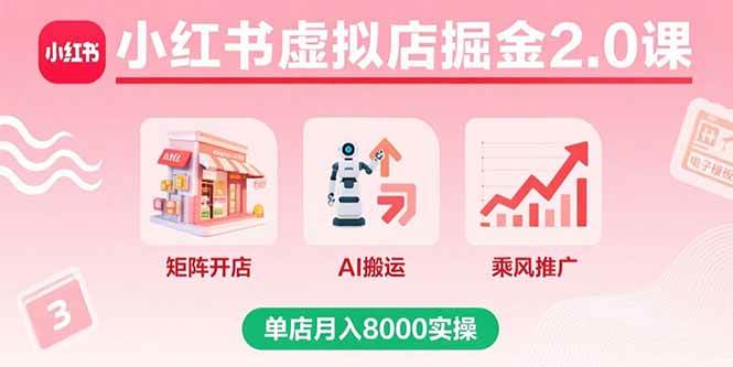 （15929期）小红书虚拟店掘金2.0课，矩阵开店+AI搬运+乘风推广，单店月入8000实操-立业有术