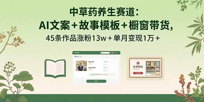 （15925期）中草药养生赛道：AI文案+故事模板+橱带货，45条作品涨粉13w+单月变现1万+-立业有术