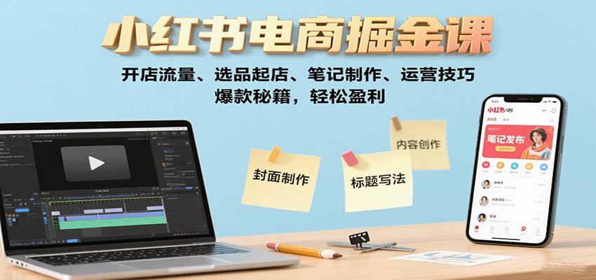 小红书电商掘金课：开店流量、选品起店、笔记制作、运营技巧，爆款秘籍，轻松盈利-立业有术