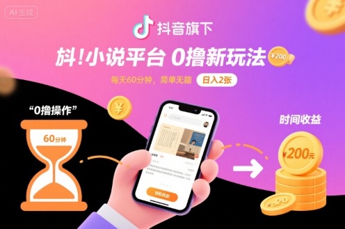 抖音旗下小说平台0撸新玩法，每天挂G60分钟，简单无脑，日入2张【揭秘】-立业有术