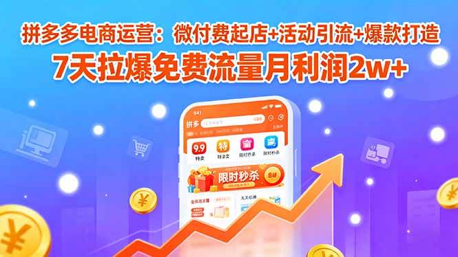 （15960期）拼多多电商运营：微付费起店+活动引流+爆款打造 7天拉爆免费流量月利润2w+-立业有术