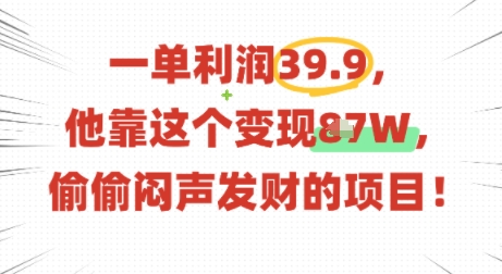 一单利润39.9，有人靠这个变现几十个，偷偷闷声发财的项目-立业有术