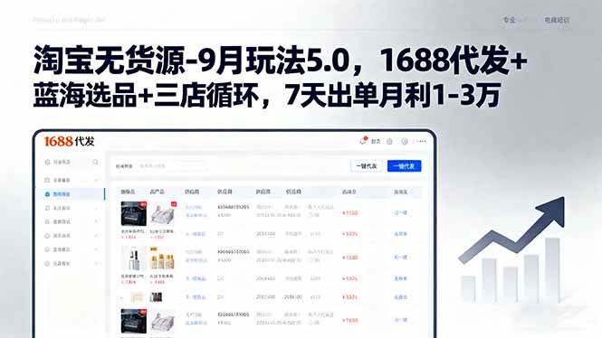 （15972期）淘宝无货源-9月玩法5.0，1688代发+蓝海选品+三店循环，7天出单月利1-3万-立业有术