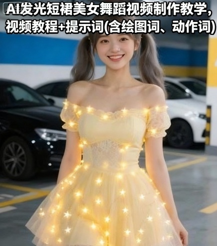 AI发光短裙美女舞蹈视频制作教学，视频教程+提示词(含绘图词、动作词)-立业有术