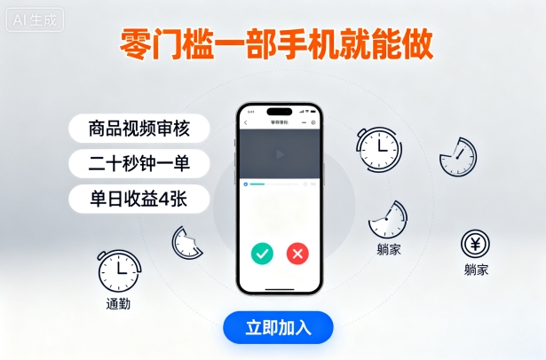 零门槛一部手机就能做，商品视频审核，通勤躺家碎片时间都能做，二十秒钟一单，单日收益4张【揭秘】-立业有术