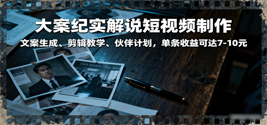大案纪实解说短视频制作，文案生成、剪辑教学、伙伴计划，单条收益可达7-10元-立业有术