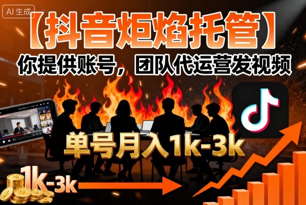 【抖音炬焰托管】你提供账号，团队代运营发视频，单号月入1k+【揭秘】-立业有术
