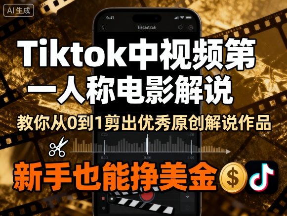 Tiktok中视频第一人称电影解说，教你从0到1剪出一个优秀的原创解说作品，新手也能挣美金-立业有术