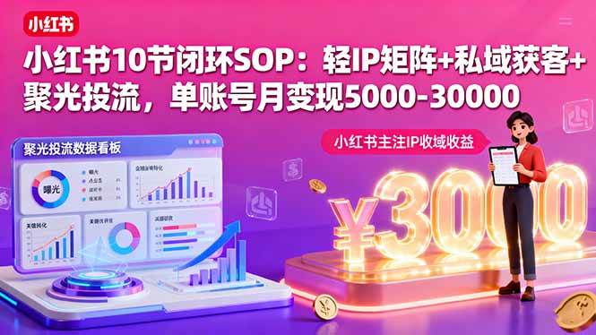 （16026期）小红书10节闭环SOP：轻IP矩阵+私域获客+聚光投流，单账号月变现5000-30000-立业有术