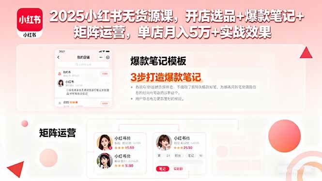 （16024期）2025小红书无货源课，开店选品+爆款笔记+矩阵运营，单店月入5万+实战效果-立业有术