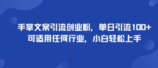 手掌文案引流创业粉，单日引流100+，可适用任何行业，小白轻松上手-立业有术