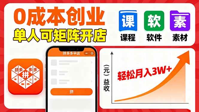 （16047期）拼多多虚拟电商，0成本，单人可矩阵开店，轻松月入3W+-立业有术