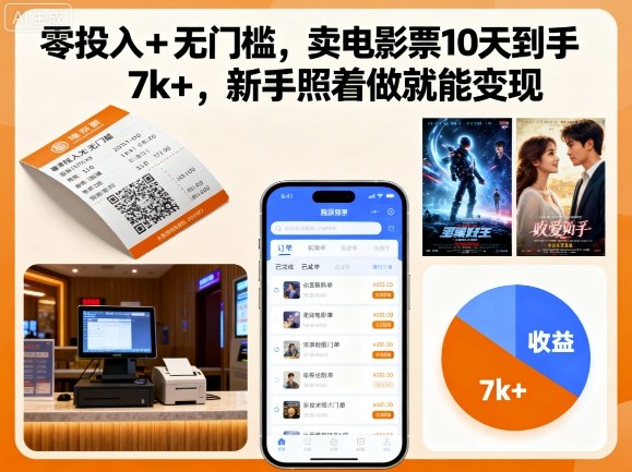 零投入+无门槛，卖电影票10天到手7k+，新手照着做就能变现【揭秘】-立业有术