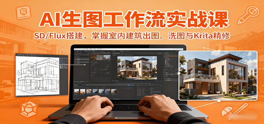 AI生图工作流实战课：SD/Flux搭建，掌握室内建筑出图、洗图与Krita精修-立业有术