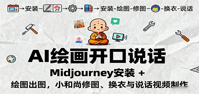AI绘画开口说话，Midjourney安装 + 绘图出图，小和尚修图、换衣与说话视频制作-立业有术