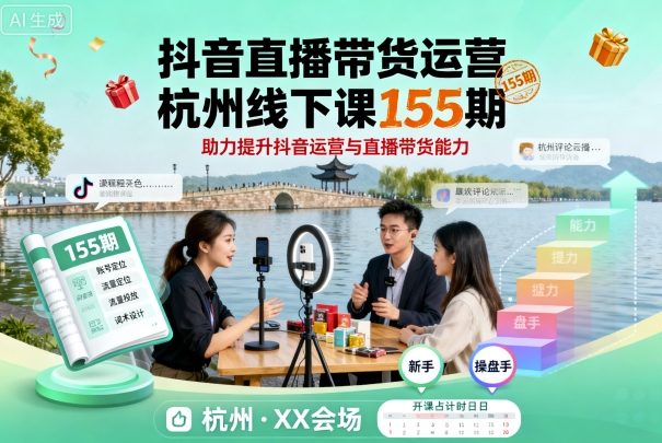 抖音直播带货运营杭州线下课155期，助力提升抖音运营与直播带货能力-立业有术