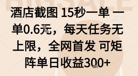 酒店截图15秒一单，一单0.6米，每天任务无上限，全网首发可矩阵单日收益3张【揭秘】-立业有术
