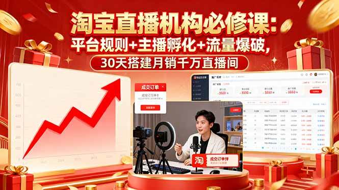（16087期）淘宝直播机构必修课：平台规则/主播孵化/流量爆破,30天搭建月销千万直播间-立业有术