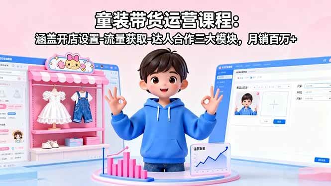 （16081期）童装带货运营课程：涵盖开店设置-流量获取-达人合作三大模块，月销百万+-立业有术