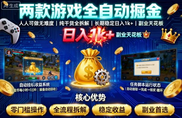 两款游戏全自动掘金，人人可做无难度，纯干货全拆解，长期稳定，日入1k+，副业天花板【揭秘】-立业有术
