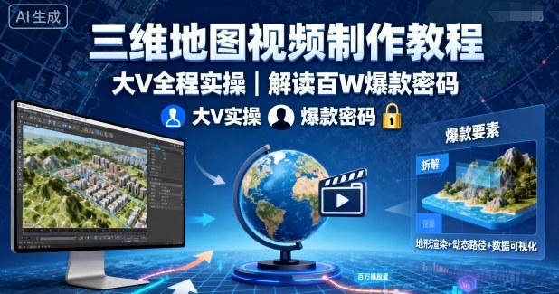 三维地图视频制作教程，大V全程实操，解读百W爆款密码-立业有术