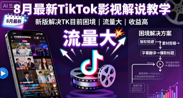 8月最新TikTok影视解说教学，新版解决TK目前困境，流量大，收益高-立业有术