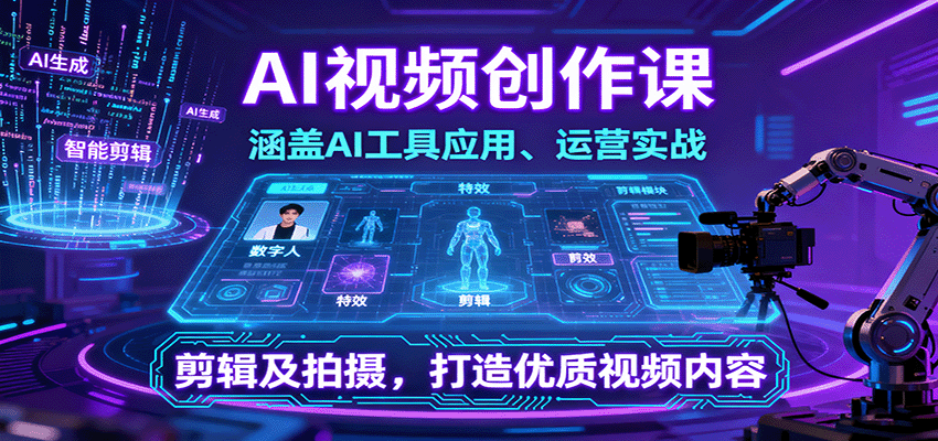 AI视频创作课，涵盖AI工具应用、运营实战、剪辑及拍摄，打造优质视频内容-立业有术
