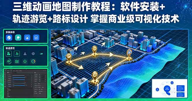（16096期）三维动画地图制作教程：软件安装+轨迹游览+路标设计 掌握商业级可视化技术-立业有术