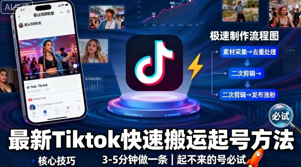 最新Tiktok快速搬运快速起号方法，3-5分钟做一条，起不来的号可以试试-立业有术