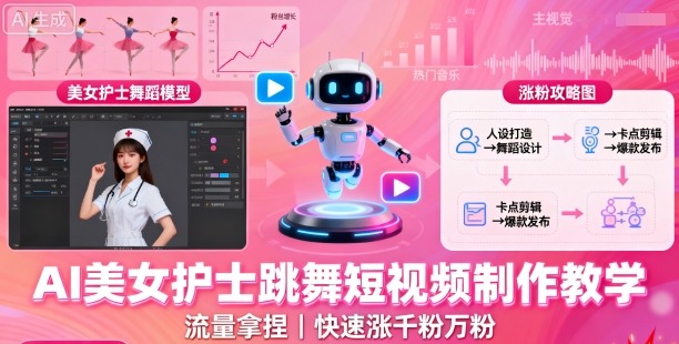 AI美女护士跳舞短视频制作教学，流量拿捏，快速涨千粉万粉【提示词+视频教程】-立业有术