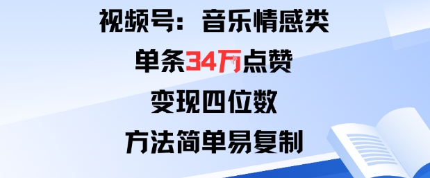 视频号分成计划新玩法：音乐情感类单条34W点赞，变现四位数，方法简单易复制-立业有术