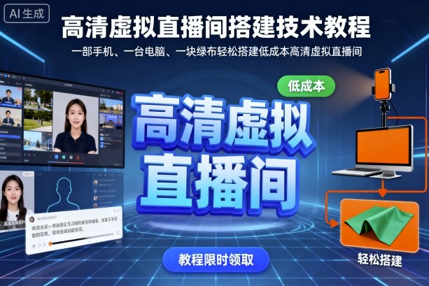 高清虚拟直播间搭建技术教程，一部手机、一台电脑、一块绿布轻松搭建低成本高清虚拟直播间-立业有术